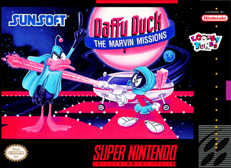 Daffy Duck Marvin Missions box art for Super Nintendo